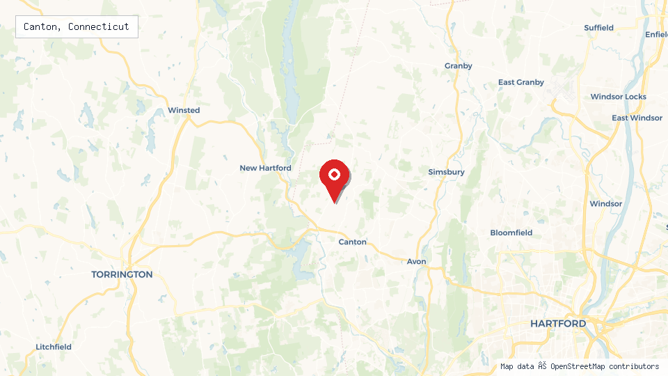 Street map of Canton, Connecticut with location pin