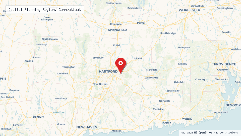 Street map of Capitol Planning Region, Connecticut with location pin