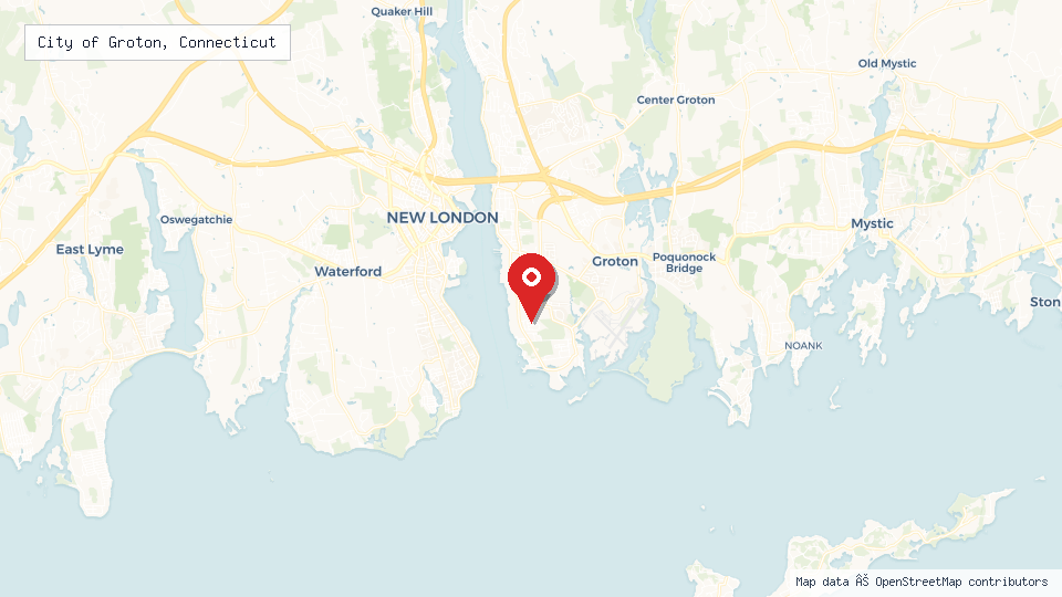 Street map of City of Groton, Connecticut with location pin