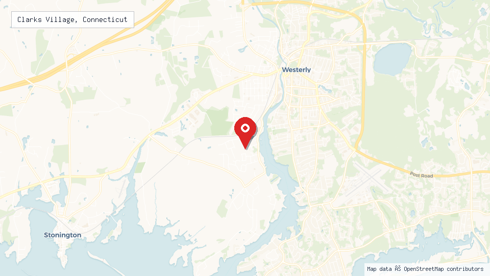 Street map of Clarks Village, Connecticut with location pin
