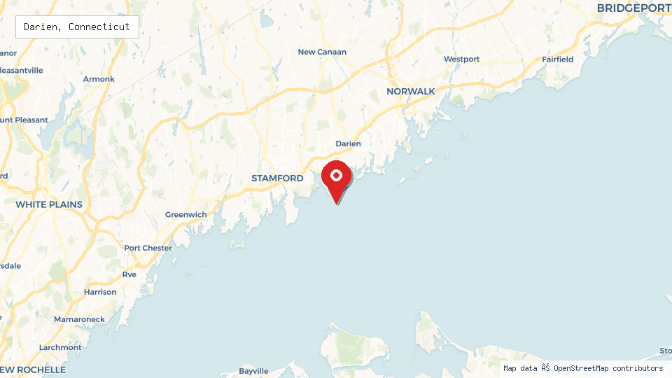 Street map of Darien, Connecticut with location pin