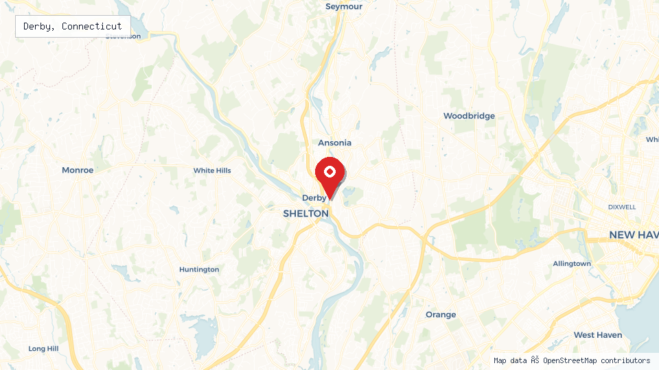 Street map of Derby, Connecticut with location pin