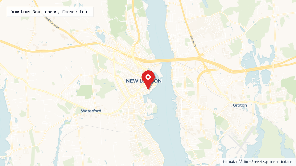 Street map of Downtown New London, Connecticut with location pin