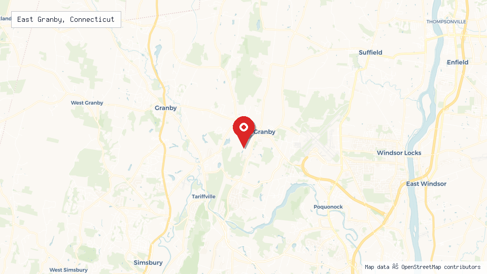 Street map of East Granby, Connecticut with location pin