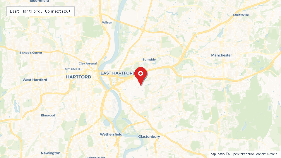 Street map of East Hartford, Connecticut with location pin
