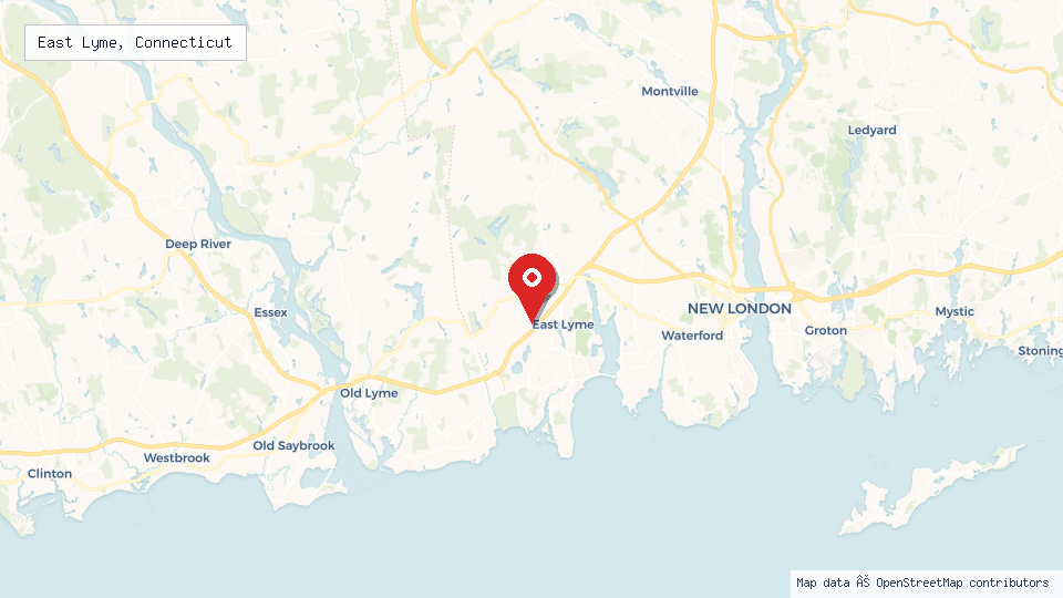 Street map of East Lyme, Connecticut with location pin