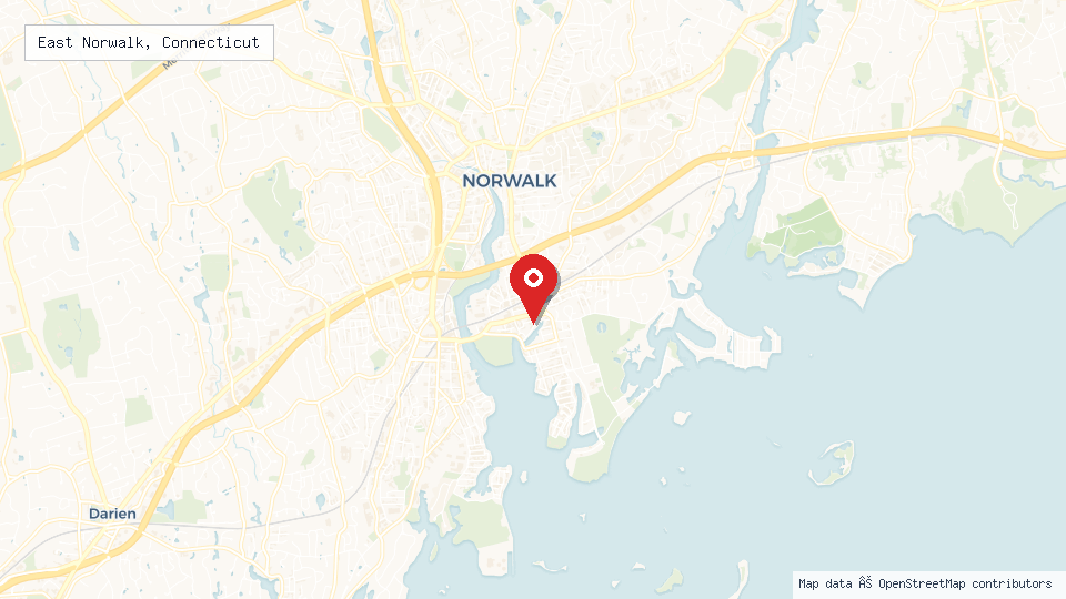Street map of East Norwalk, Connecticut with location pin