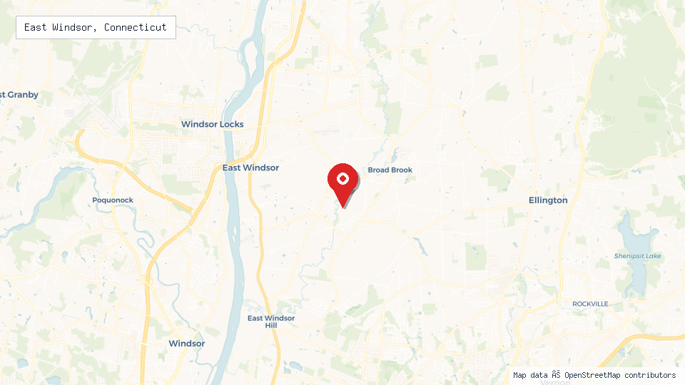 Street map of East Windsor, Connecticut with location pin