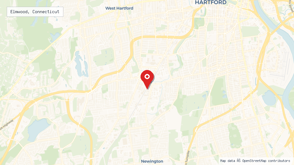 Street map of Elmwood, Connecticut with location pin