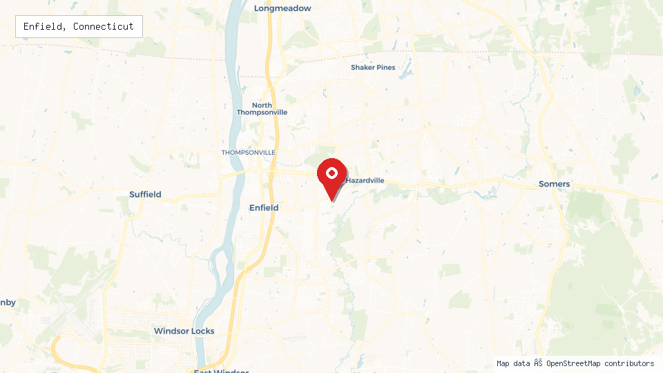 Street map of Enfield, Connecticut with location pin