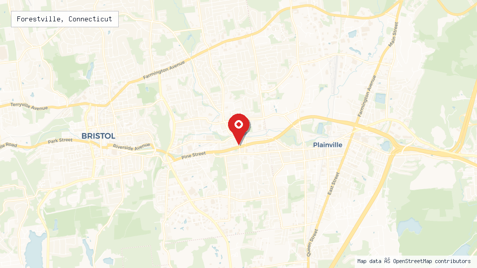 Street map of Forestville, Connecticut with location pin