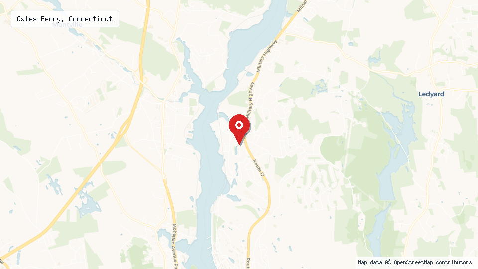 Street map of Gales Ferry, Connecticut with location pin