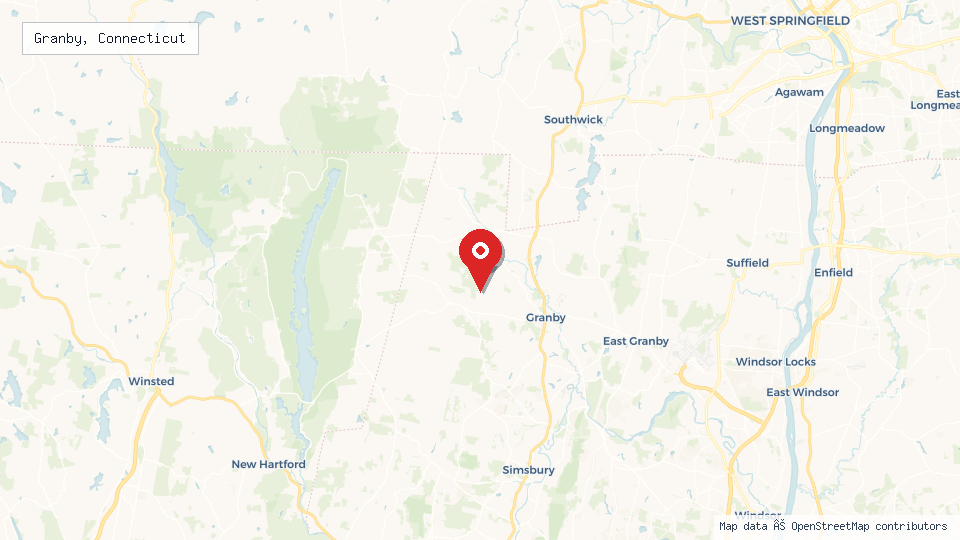 Street map of Granby, Connecticut with location pin