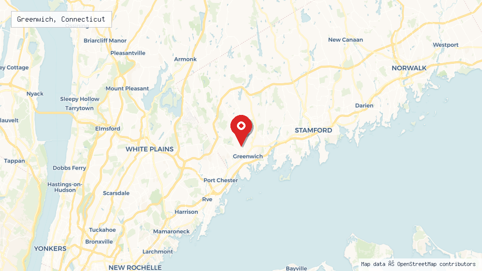Street map of Greenwich, Connecticut with location pin