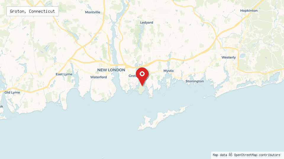 Street map of Groton, Connecticut with location pin
