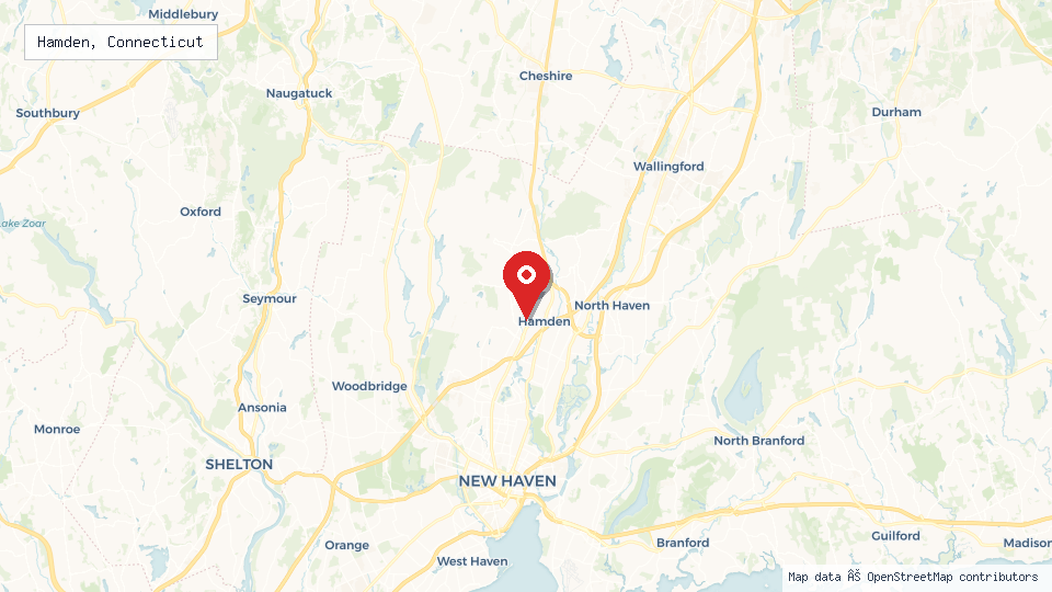 Street map of Hamden, Connecticut with location pin