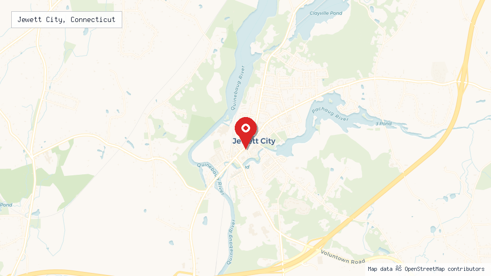 Street map of Jewett City, Connecticut with location pin