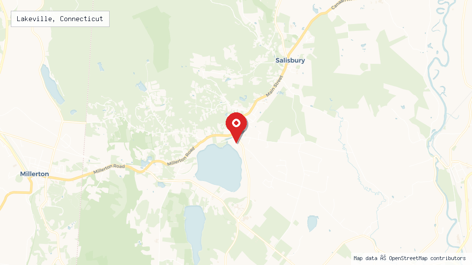 Street map of Lakeville, Connecticut with location pin