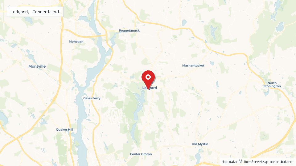 Street map of Ledyard, Connecticut with location pin