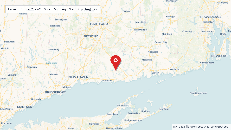 Street map of Lower Connecticut River Valley Planning Region with location pin