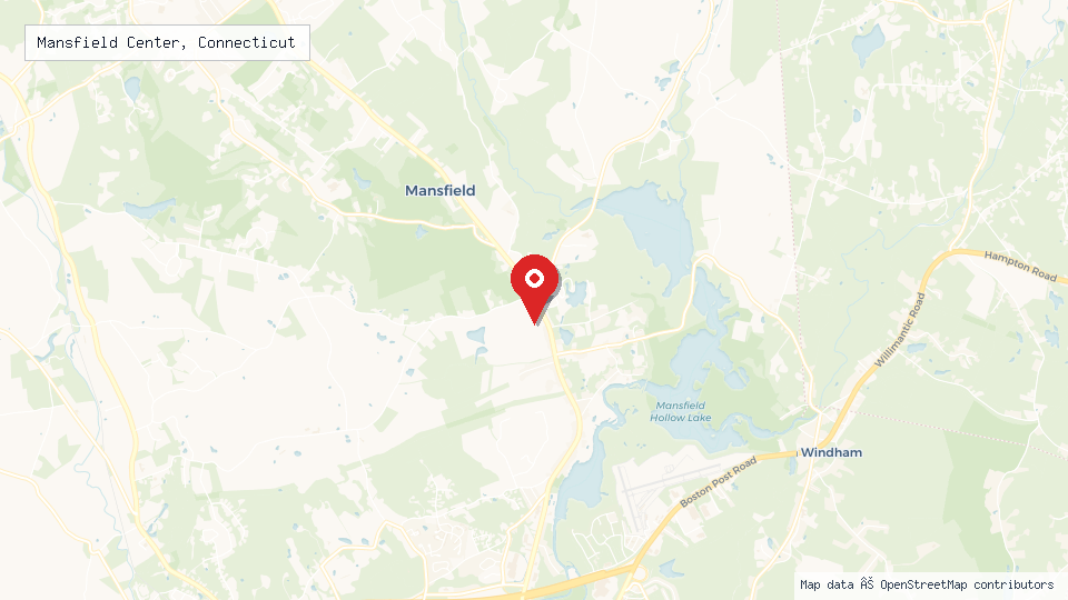 Street map of Mansfield Center, Connecticut with location pin