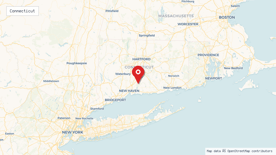 Street map of Connecticut with location pin