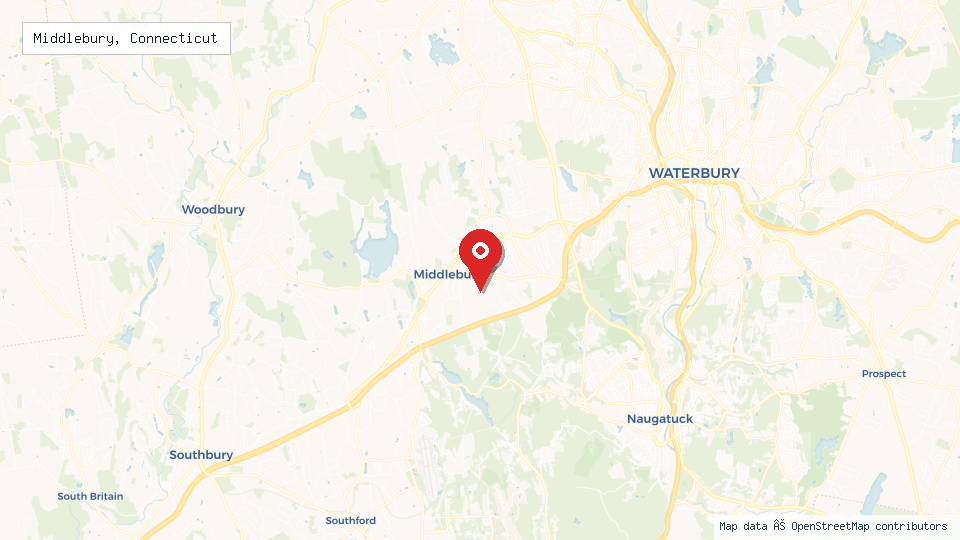 Street map of Middlebury, Connecticut with location pin