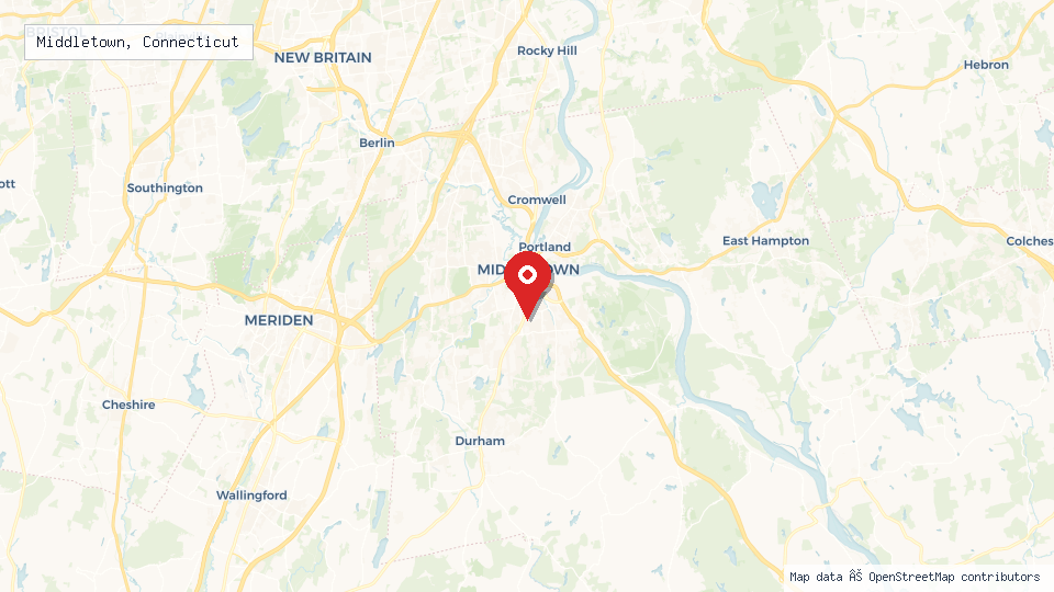 Street map of Middletown, Connecticut with location pin
