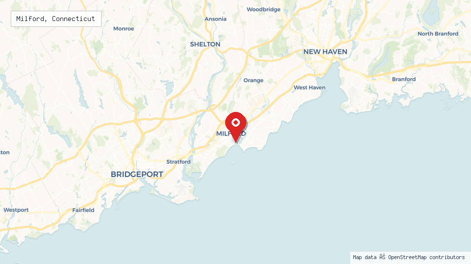 Street map of Milford, Connecticut with location pin