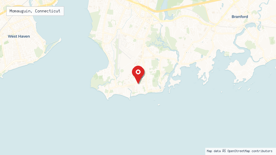 Street map of Momauguin, Connecticut with location pin