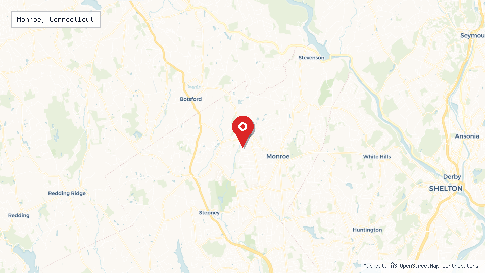 Street map of Monroe, Connecticut with location pin