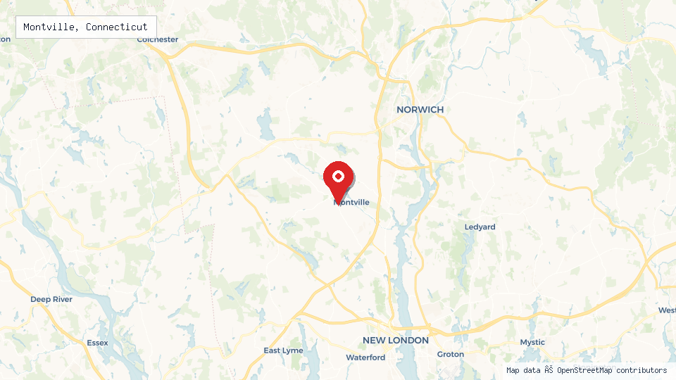 Street map of Montville, Connecticut with location pin