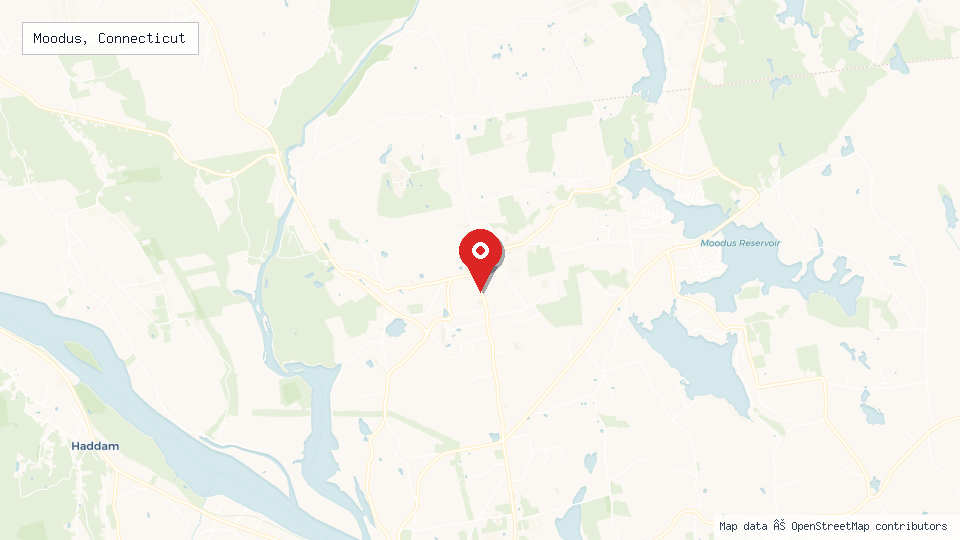 Street map of Moodus, Connecticut with location pin