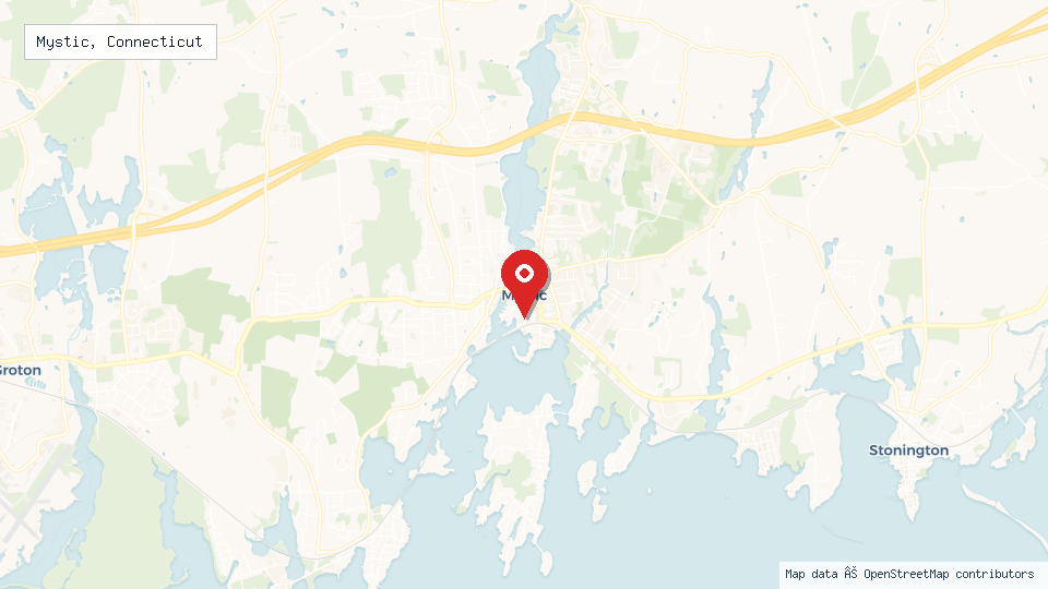Street map of Mystic, Connecticut with location pin