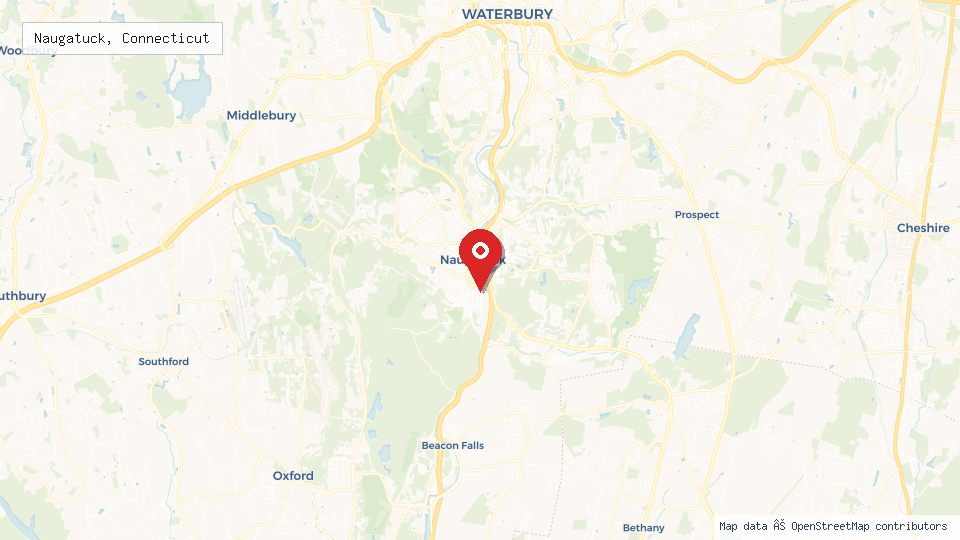 Street map of Naugatuck, Connecticut with location pin