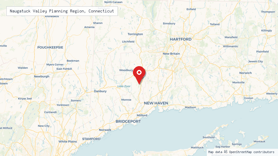 Street map of Naugatuck Valley Planning Region, Connecticut with location pin