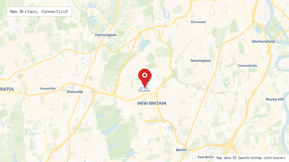 Street map of New Britain, Connecticut with location pin