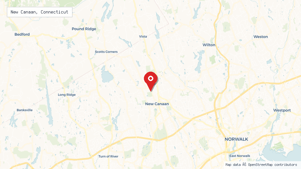 Street map of New Canaan, Connecticut with location pin
