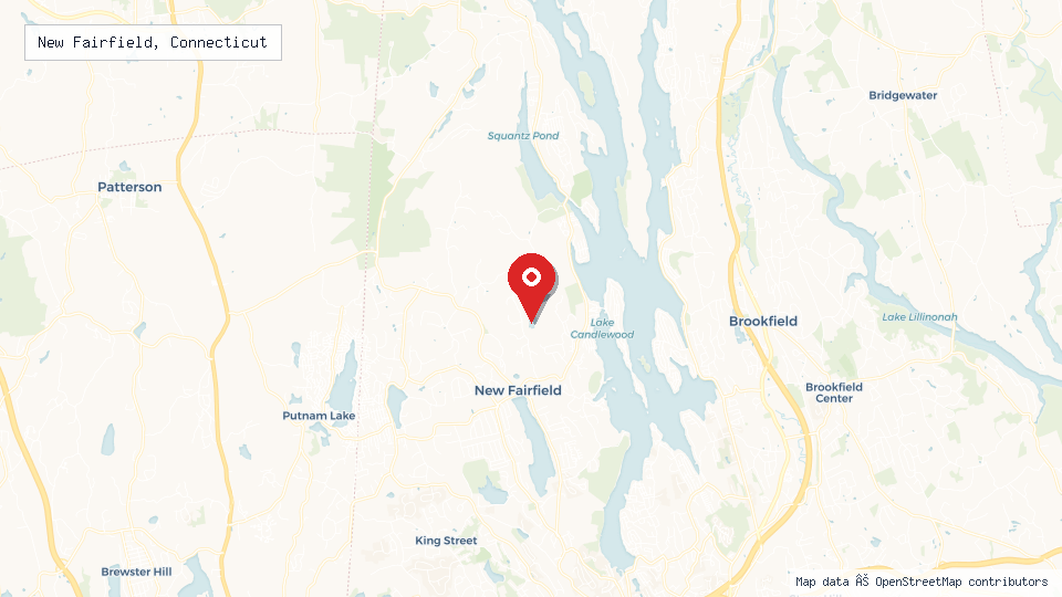 Street map of New Fairfield, Connecticut with location pin