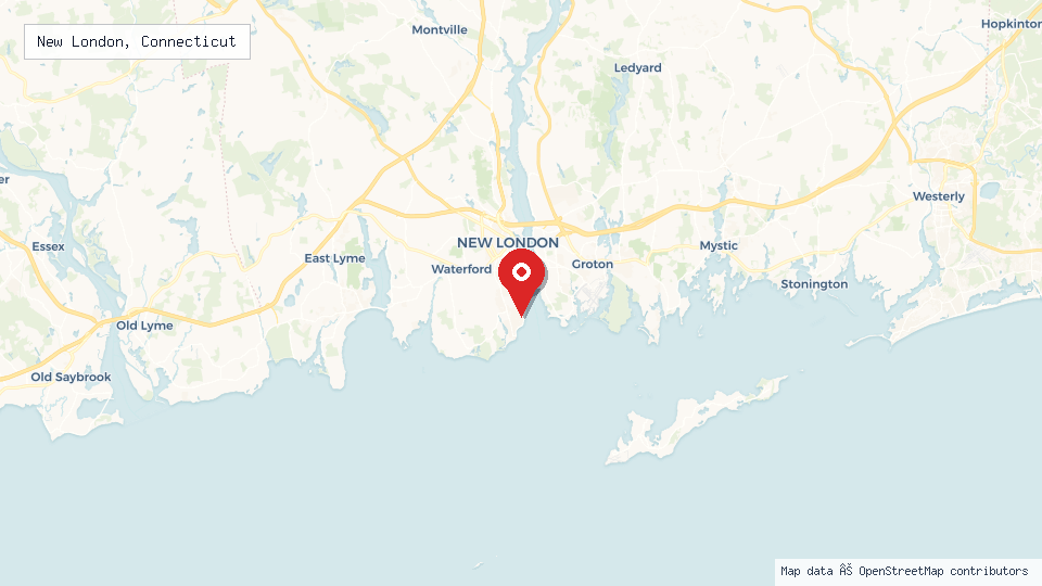 Street map of New London, Connecticut with location pin
