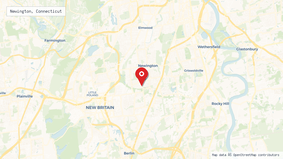 Street map of Newington, Connecticut with location pin