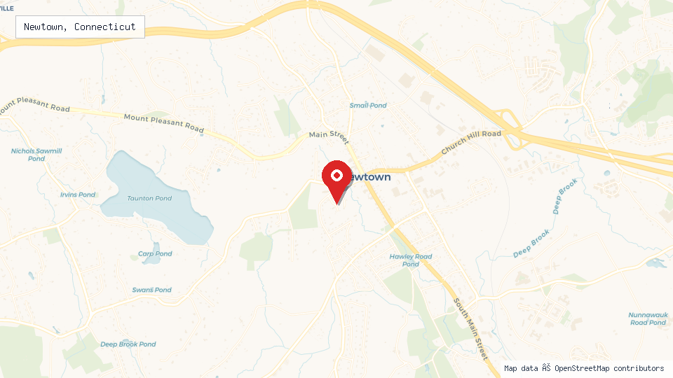 Street map of Newtown, Connecticut with location pin