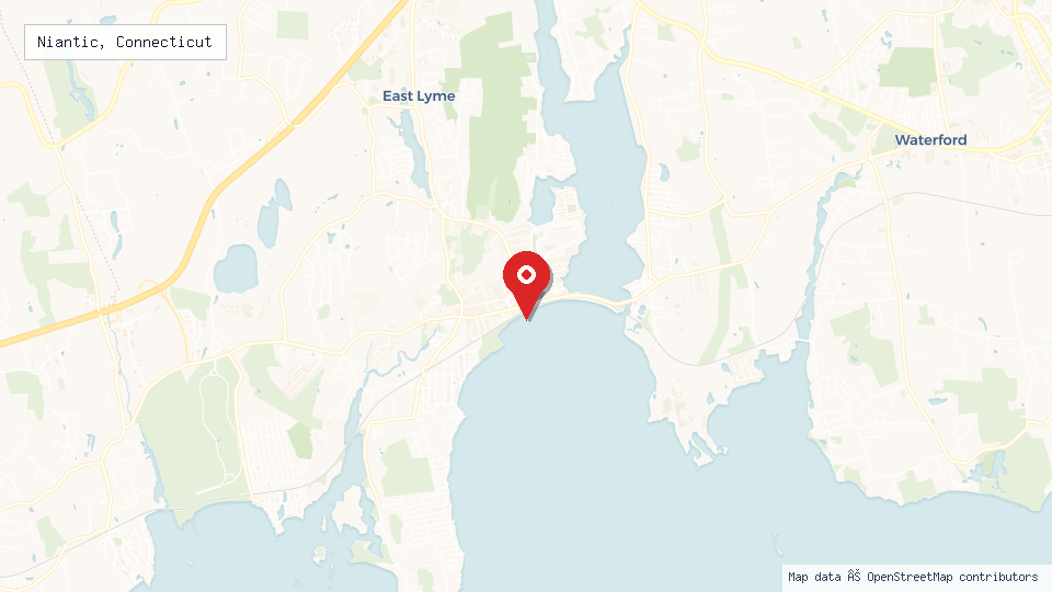 Street map of Niantic, Connecticut with location pin
