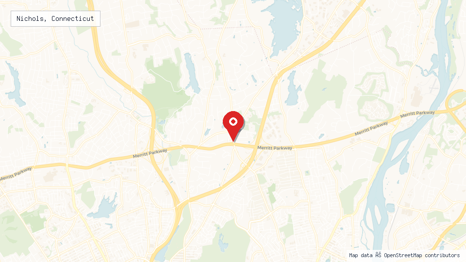 Street map of Nichols, Connecticut with location pin