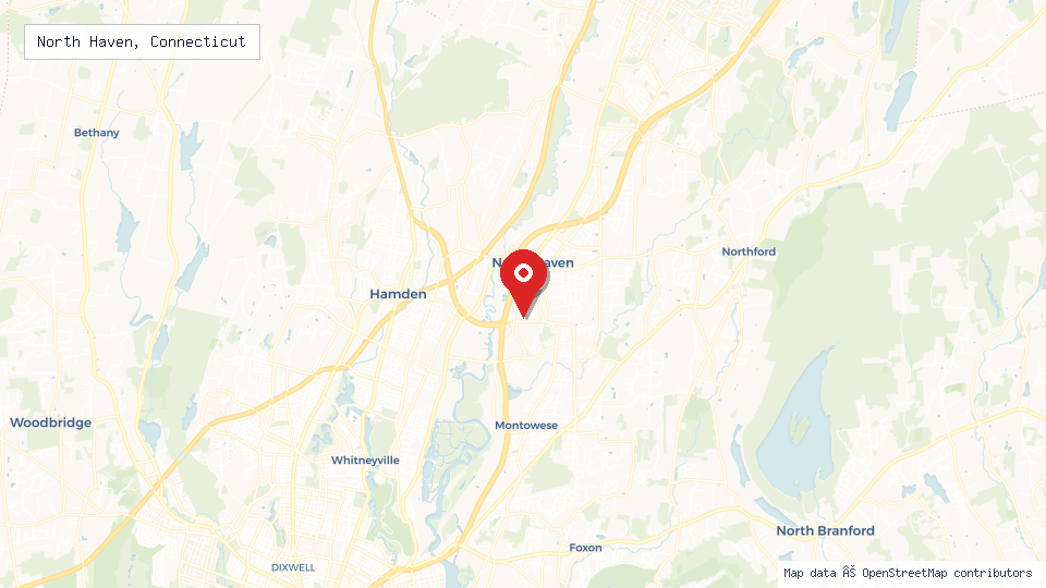 Street map of North Haven, Connecticut with location pin