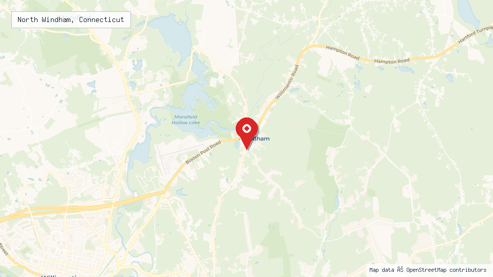 Street map of North Windham, Connecticut with location pin