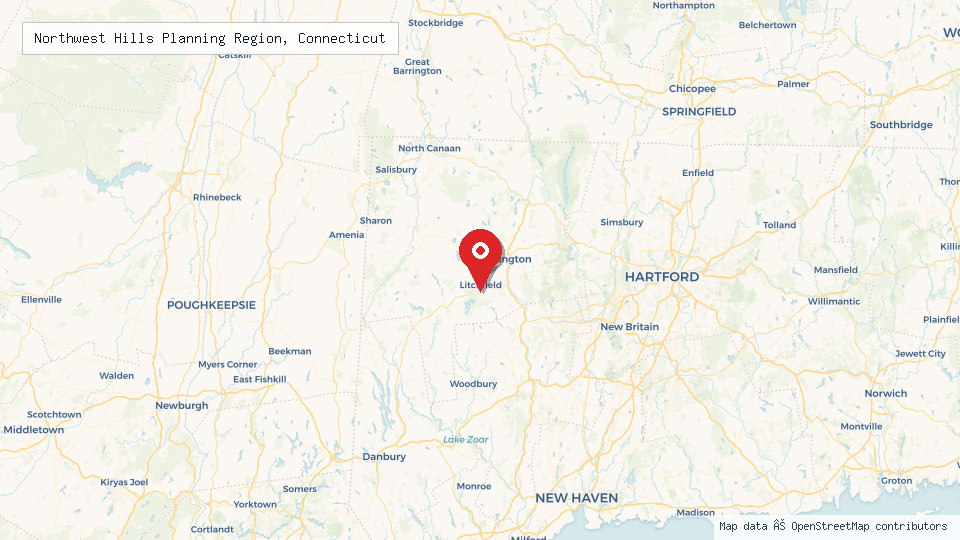 Street map of Northwest Hills Planning Region, Connecticut with location pin