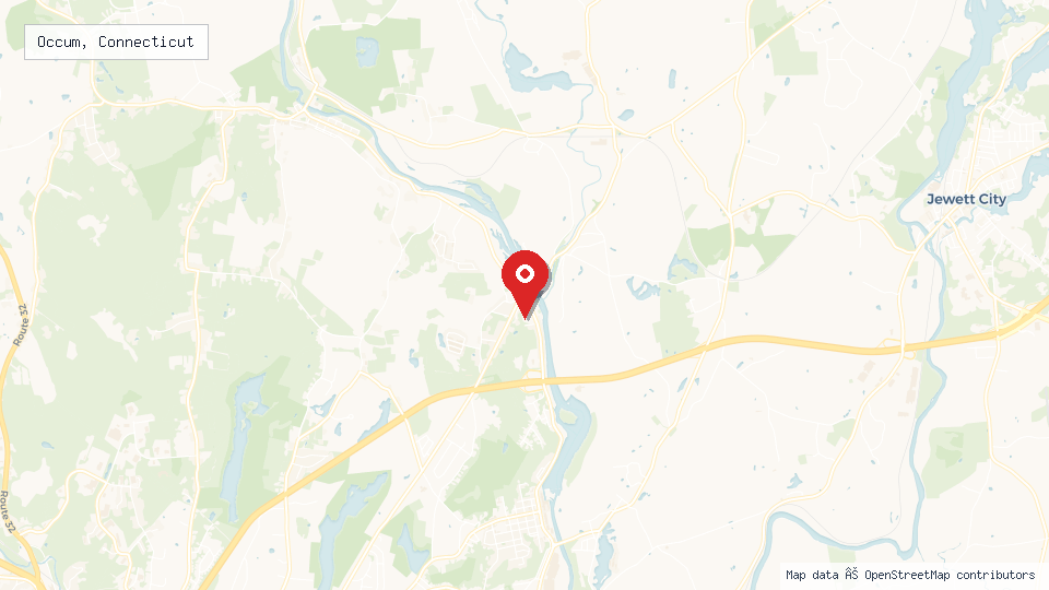 Street map of Occum, Connecticut with location pin
