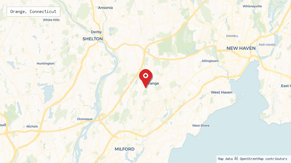 Street map of Orange, Connecticut with location pin