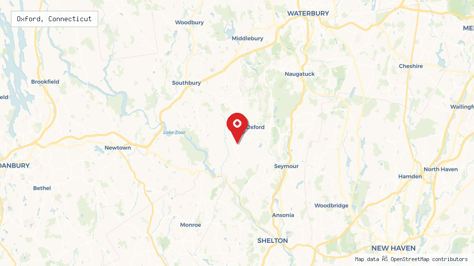 Street map of Oxford, Connecticut with location pin